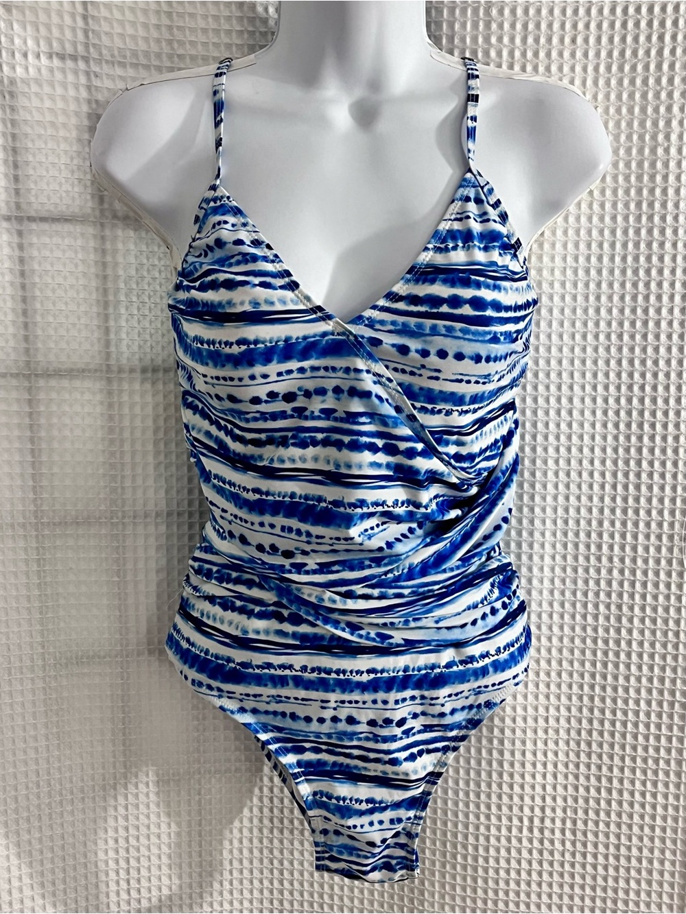 Simply fit Striped Blue Wrap-Front One-Piece Swimsuit size large